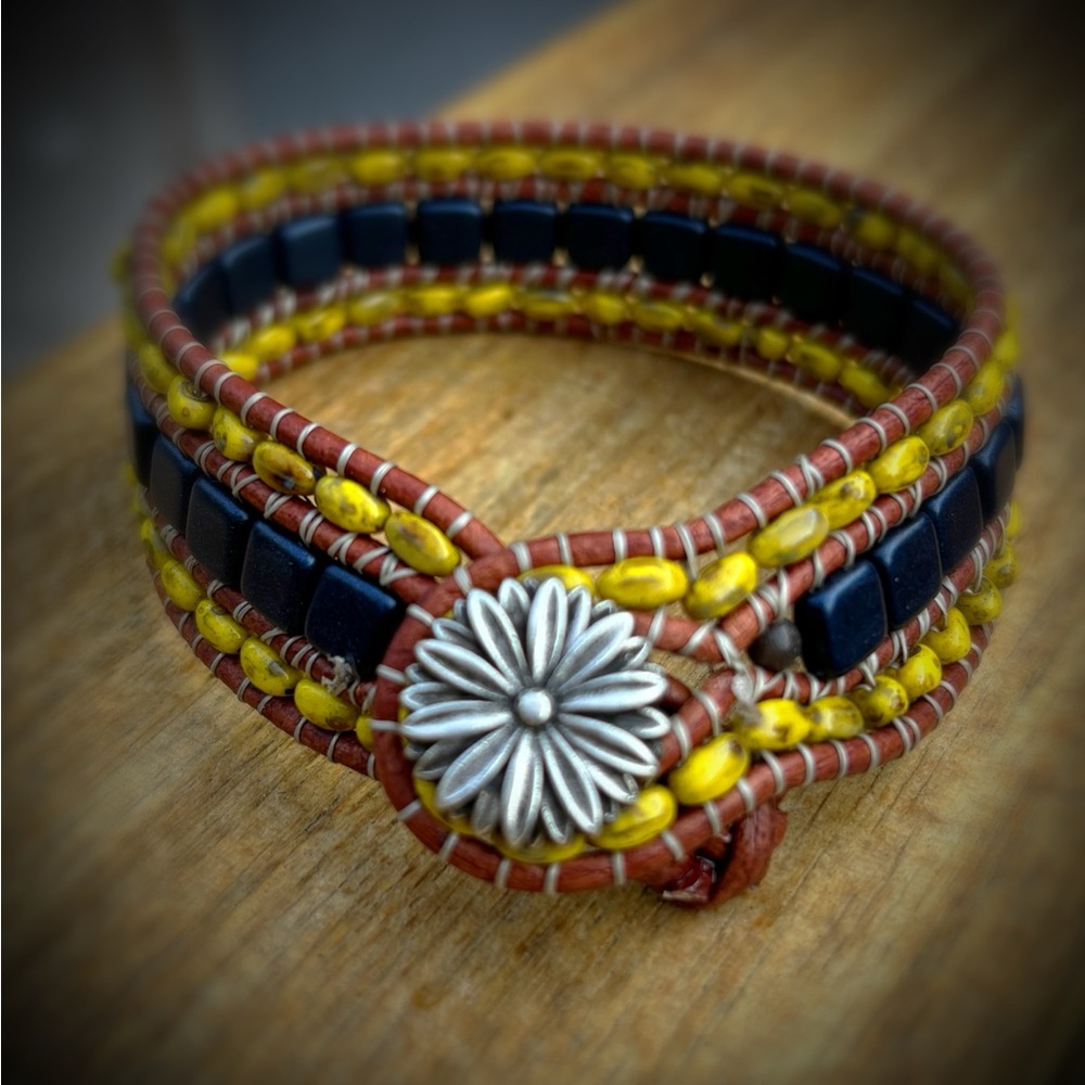 Handmade leather and gem wrap